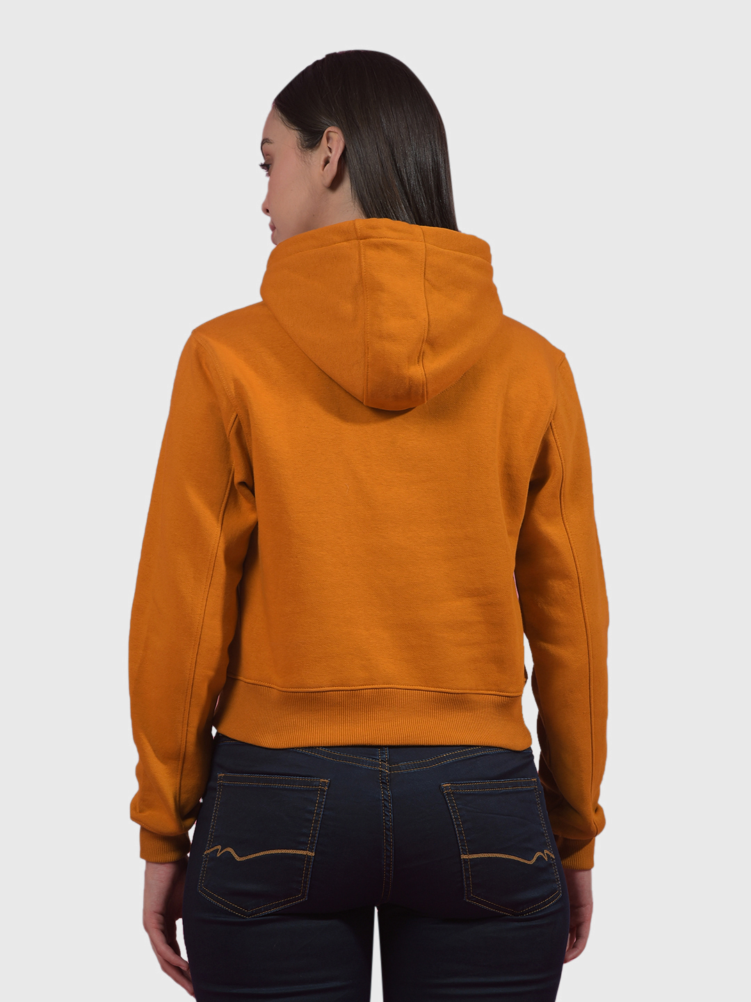 Numero Uno Women Ochre Cropped Hooded Sweatshirt